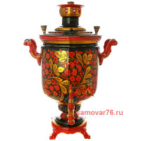 Самовар жаровый, 7 литров, "цилиндр" с художественной росписью "Хохлома рыжая"